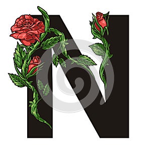 Flower letter N colorful emblem photo