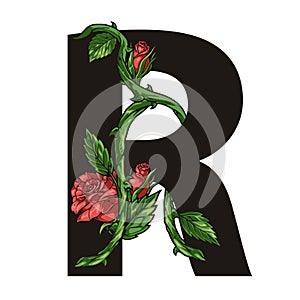 Flower letter R colorful sticker