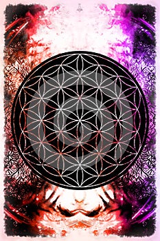 Flower of life on abstract color background.