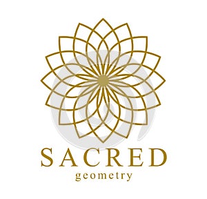 Flower of Life ancient symbol beautiful elegant vector logo or emblem isolated over white background, sacred geometry design