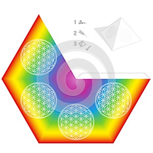 Flower Of Life Pyramid Template Paper Model Rainbow Colors