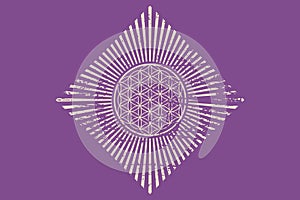 Flower of life, retro spiritual mandala, Sacred Geometry. Vintage radiant rays symbol of harmony and balance. Mystical talisman