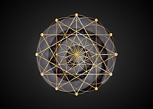 Flower of Life symbol golden Sacred Geometry. Logo icon  Geometric mystic mandala of alchemy esoteric Seed of life. Vector gold
