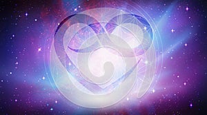 Flower of life symbol, infinity heart, portal, life soul journey through abstract Universe doorway