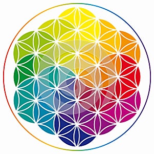 Flower of Life Symbol in Rainbow Colors, Cosmic Universe Energy Wheel