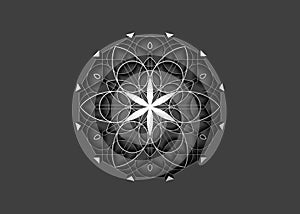 Flower of Life symbol Sacred Geometry. 3D Logo icon Geometric mystic mandala of alchemy esoteric Seed of Life. Vector white line