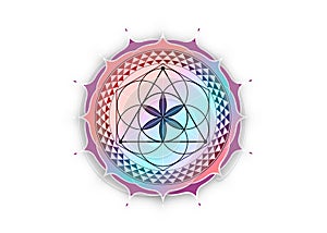 Flower of Life symbol Sacred Geometry. Colorful gradient Lotus round Logo icon Geometric mystic mandala of alchemy esoteric logo