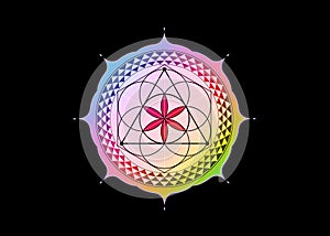 Flower of Life symbol Sacred Geometry. Colorful gradient Lotus round Logo icon Geometric mystic mandala of alchemy esoteric sign