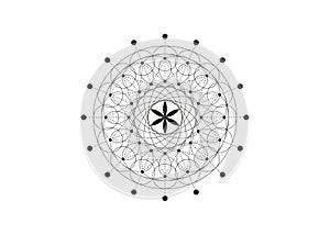 Flower of Life symbol Sacred Geometry. Geometric mystic mandala of alchemy esoteric Seed of life. Vector dotted line art black