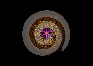 Flower of Life symbol Sacred Geometry. Gold luxury Logo icon round geometric mystic purple lotus mandala alchemy esoteric Seed