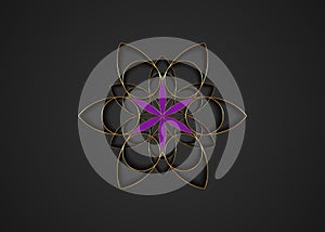 Flower of Life symbol Sacred Geometry. Gold luxury Logo icon round geometric mystic purple mandala of alchemy esoteric Seed sign