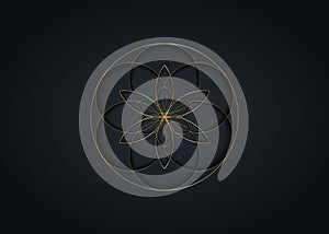Flower of Life symbol Sacred Geometry. Gold luxury Logo icon round line art geometric mystic mandala of alchemy esoteric sign