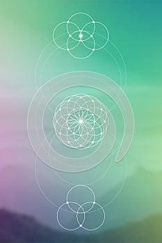 Flower of life. Tree of life. Sacred geometry spiritual new age futuristic illustration with transmutation interlocking circles