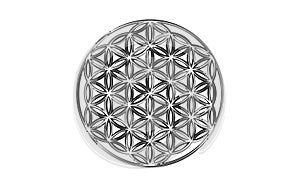 Flower of Life, Yantra Mandala hand drawing black logo, Sacred Geometry symbol of harmony and balance. Seed of life