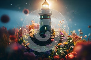 Flower lighthouse moody bright. Generate AI