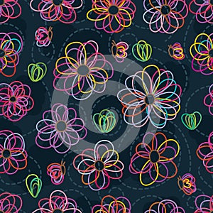 Flower line pastel color seamless pattern