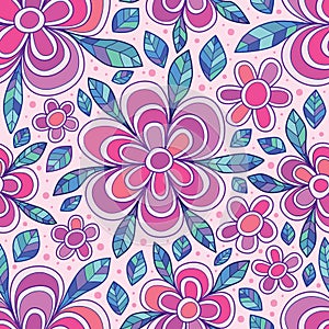 Flower line petal drawing dotted seamless pattern