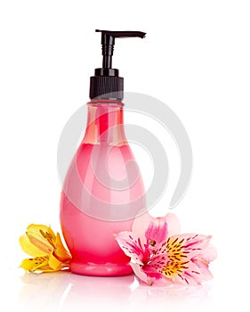 Flower and liquid soap isolated