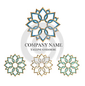 Flower Logo Geometric Vector Emblem Design Abstract Gold