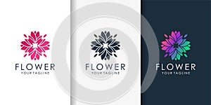 Flower logo with modern gradient style and business card design template Premium Vector