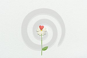 Flower Made of Sugar Candy Sprinkles Hearts Hand Drawn Stem and Leaves on White Watercolor Paper Background