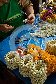 Flower maker market seller Bangkok Thailand