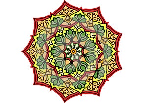 Flower mandala green yellow and orange colors