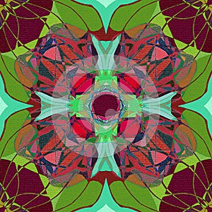 FLOWER MANDALA. TIFFANY STYLE.ABSTRACT BROWN AND GREEN BACKGROUND