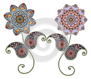 Flower Mandalas. Paisley. Vintage decorative elements. Oriental pattern.