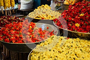 Flower market in Thanjavur, Tamil Nadu, India