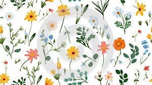 Flower mixture pattern on white background