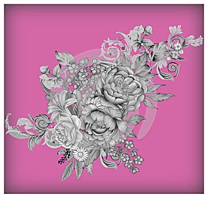 Flower motif digital textile watercolor card flower for printing vintage flower