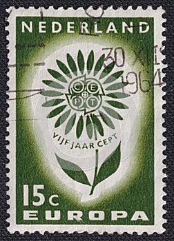 Flower on a 1964 Netherlands postage stamp. CEPT