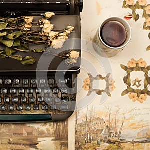 Flower and old typewriter