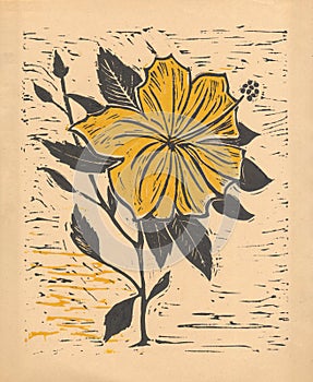 Flower - Original Woodcut Yellow
