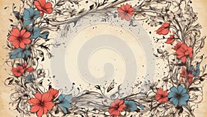 flower ornaments with grunge elements frame, motion