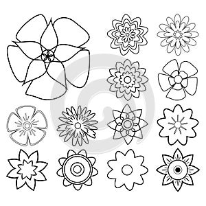 Flower Outline. Set of Flower Line Art. Flowers icon vector set. Set of Flower Outline isolated on White Background. Vector