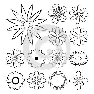 Flower Outline. Set of Flower Line Art. Flowers icon vector set. Set of Flower Outline isolated on White Background. Vector
