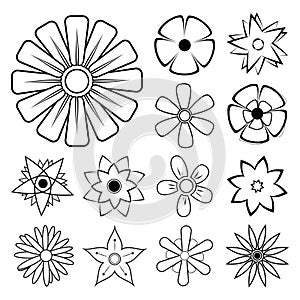 Flower Outline. Set of Flower Line Art. Flowers icon vector set. Set of Flower Outline isolated on White Background. Vector