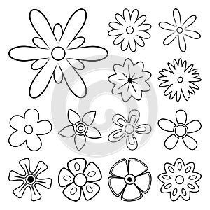 Flower Outline. Set of Flower Line Art. Flowers icon vector set. Set of Flower Outline isolated on White Background. Vector