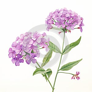Detailed Botanical Illustration Of Purple Flowers On White Background