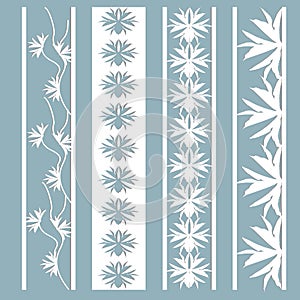 Flower panels for laser cutting, stencil. Set of floral bookmarks, cut paper