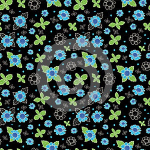 Vector textured painted flower seamless pattern background with hand drawn elements