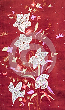 Flower pattern batik on red background