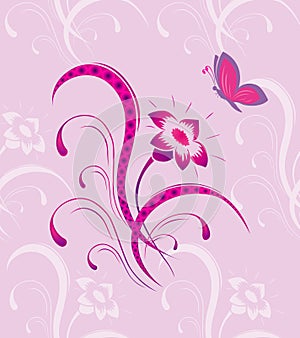 Flower pattern with the butterfly a seamless
