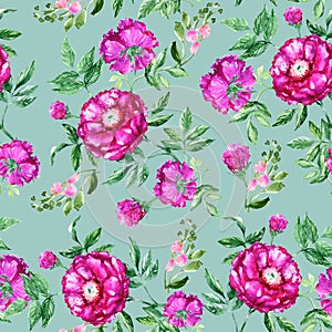 Flower pattern on color background, colorful seamless rose pattern wallpaper, summer print design, hand drawn watercolor