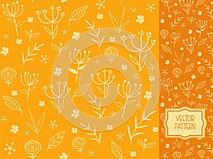 Flower pattern with decorative flowers, leaves and field plants