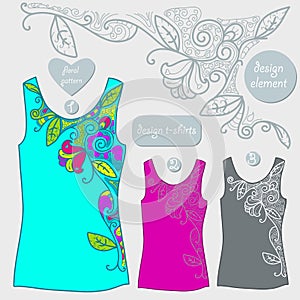 Flower pattern for design t-shirts. Different colors.