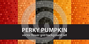 Flower pattern set Perky Pumpkin. Vector seamless backgrounds