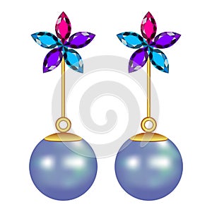 Flower pearl earrings mockup, realistic style